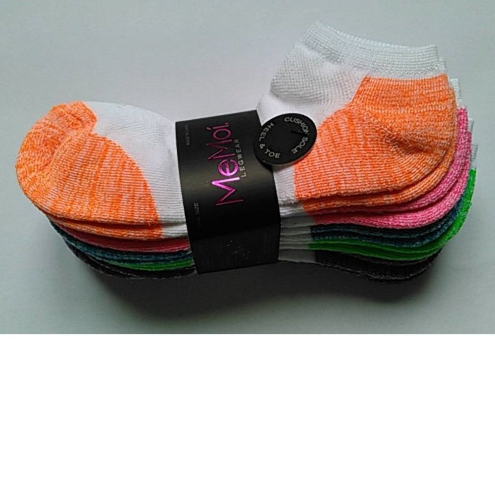 MeMoi Women's 6-Pair Colored Tips Half Cushioned Low Cut Socks